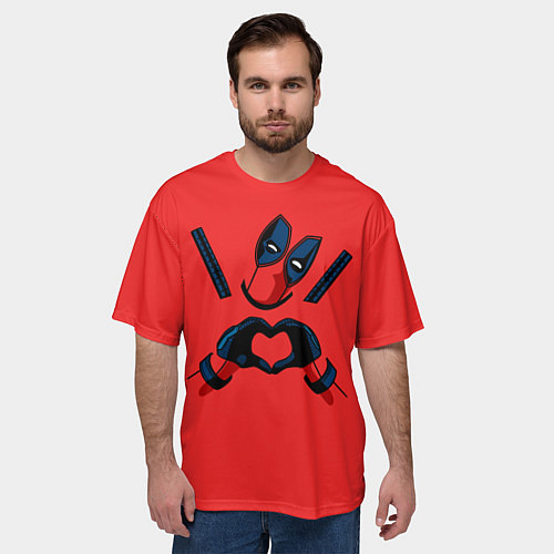 Мужская футболка оверсайз Дэдпул - сердечко / 3D-принт – фото 3