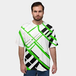 Футболка оверсайз мужская Зелёно-чёрные полосы на белом фоне, цвет: 3D-принт — фото 2