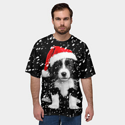 Футболка оверсайз мужская Новогодний милый щенок, цвет: 3D-принт — фото 2