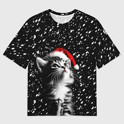 Футболка оверсайз мужская Милый котенок - первый снег, цвет: 3D-принт