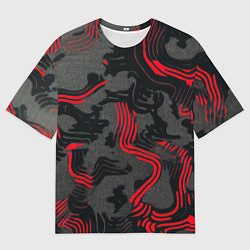 Футболка оверсайз мужская Камуфляж черный в красную полоску, цвет: 3D-принт