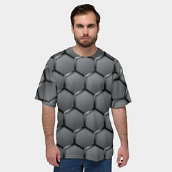 Футболка оверсайз мужская Стальные шестигранники на сером фоне, цвет: 3D-принт — фото 2