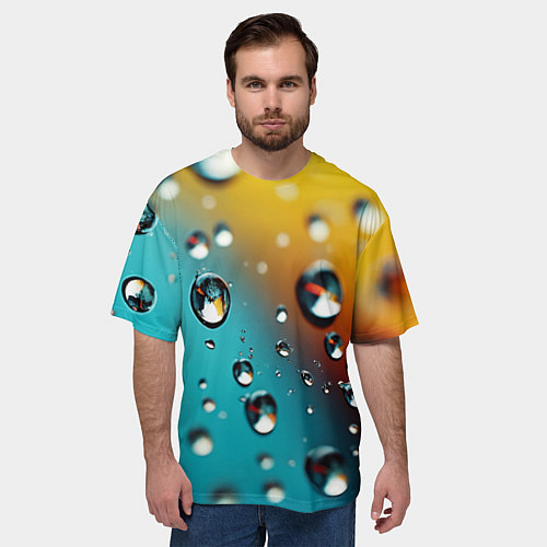 Мужская футболка оверсайз Крупные капли на цветном фоне / 3D-принт – фото 3