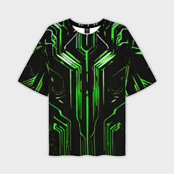 Футболка оверсайз мужская Green stripes on a black background, цвет: 3D-принт