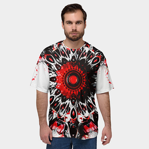 Мужская футболка оверсайз Красная сюрреалистичная абстракция / 3D-принт – фото 3