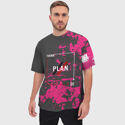 Мужская футболка оверсайз Think plan do / 3D-принт – фото 3