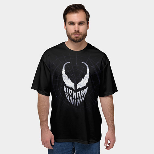 Мужская футболка оверсайз Venom face - logo / 3D-принт – фото 3