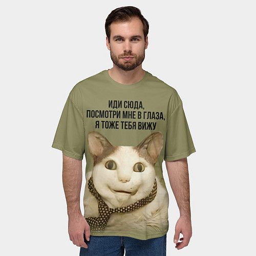 Мужская футболка оверсайз Мемный кот бу испугался / 3D-принт – фото 3
