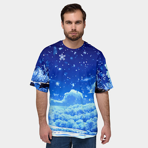 Мужская футболка оверсайз Заснеженный лес / 3D-принт – фото 3