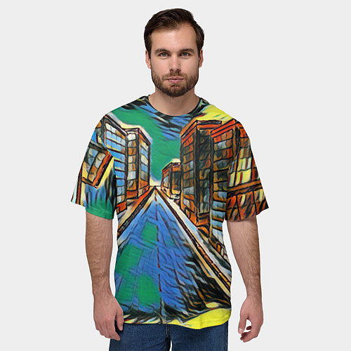 Мужская футболка оверсайз Улица проспект городской / 3D-принт – фото 3
