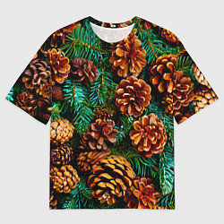 Мужская футболка оверсайз Елочные ветки с шишками