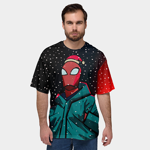Мужская футболка оверсайз Новогодний человек паук / 3D-принт – фото 3