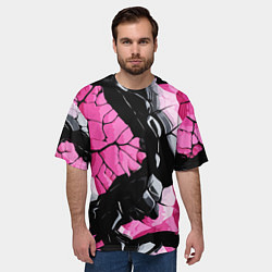 Футболка оверсайз мужская Чёрные линии на чёрно-розовом фоне, цвет: 3D-принт — фото 2