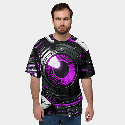 Мужская футболка оверсайз Фиолетовая сфера киберпанк / 3D-принт – фото 3