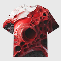 Футболка оверсайз мужская Красно-белая абстрактная структура, цвет: 3D-принт