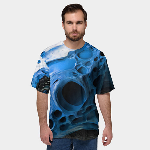 Мужская футболка оверсайз Сине-белая абстрактная структура / 3D-принт – фото 3