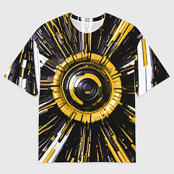 Футболка оверсайз мужская Чёрно-жёлтая сфера киберпанк, цвет: 3D-принт