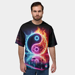 Футболка оверсайз мужская Инь янь - неоновый космос, цвет: 3D-принт — фото 2