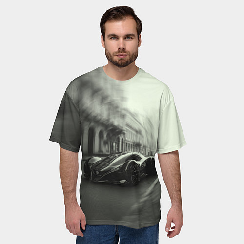 Мужская футболка оверсайз Спорткар в серых тонах / 3D-принт – фото 3
