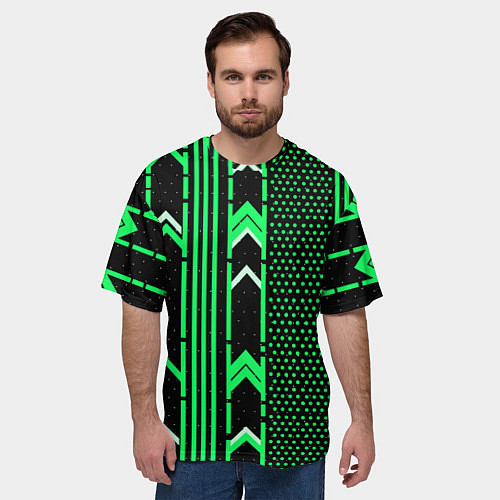 Мужская футболка оверсайз Зелёные обои на чёрном фоне / 3D-принт – фото 3