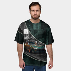 Футболка оверсайз мужская Зелёный спорткар, цвет: 3D-принт — фото 2