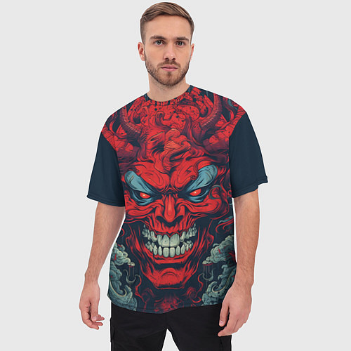Мужская футболка оверсайз Red demon Oni / 3D-принт – фото 3