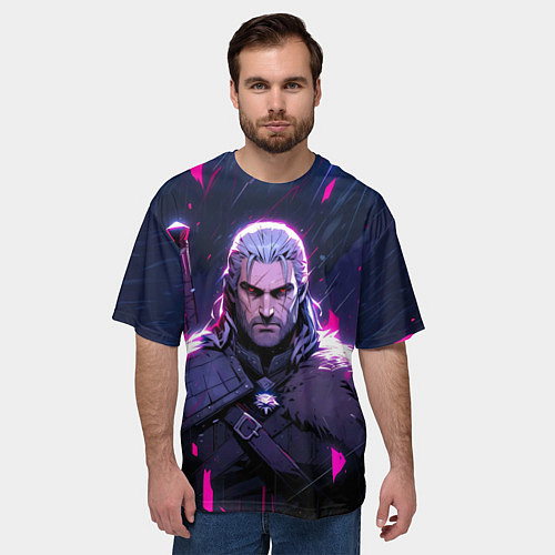 Мужская футболка оверсайз Geralt - neon rain / 3D-принт – фото 3