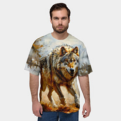 Футболка оверсайз мужская Волк в осеннем лесу, цвет: 3D-принт — фото 2