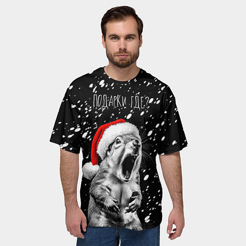 Мужская футболка оверсайз Белка в гневе - где подарки / 3D-принт – фото 3
