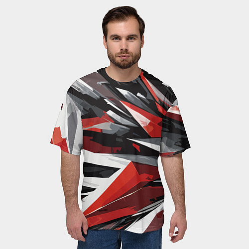 Мужская футболка оверсайз Чёрно-красно-белая абстракция / 3D-принт – фото 3