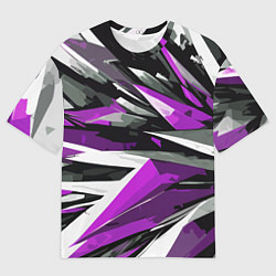 Футболка оверсайз мужская Чёрно-фиолетово-белая абстракция, цвет: 3D-принт