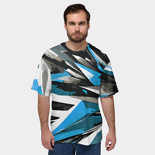 Мужская футболка оверсайз Чёрно-сине-белая абстракция / 3D-принт – фото 3