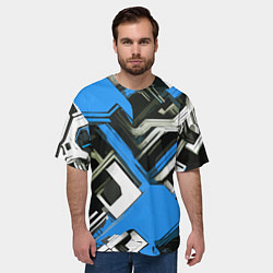 Футболка оверсайз мужская Сине-белый техно паттерн на чёрном фоне, цвет: 3D-принт — фото 2