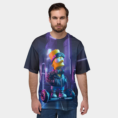 Мужская футболка оверсайз Bart Simpson on a gyro scooter - ai art / 3D-принт – фото 3