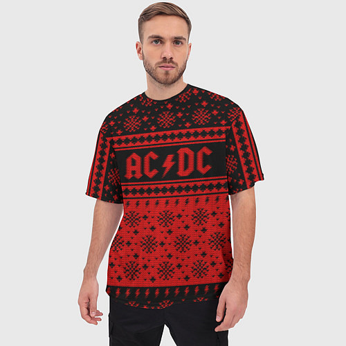 Мужская футболка оверсайз ACDC christmas sweater / 3D-принт – фото 3