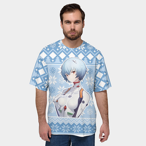 Мужская футболка оверсайз Rei christmas sweater Evangelion / 3D-принт – фото 3