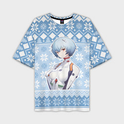 Мужская футболка оверсайз Rei christmas sweater Evangelion