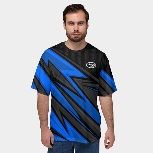 Мужская футболка оверсайз Субару - синяя спорт униформа / 3D-принт – фото 3
