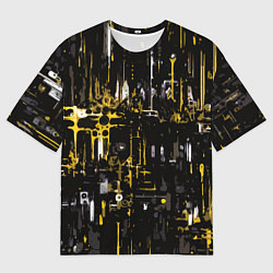 Мужская футболка оверсайз Бело-жёлтая абстракция на чёрном фоне