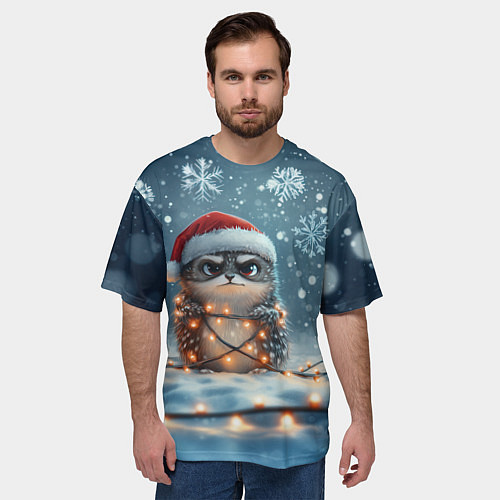 Мужская футболка оверсайз Сердитый новогодний ёжик / 3D-принт – фото 3