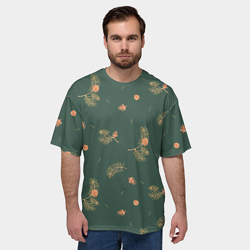 Мужская футболка оверсайз Сосновые ветки и шишки / 3D-принт – фото 3
