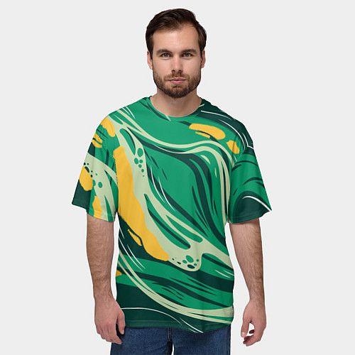 Мужская футболка оверсайз Абстрактные полосы в зелёных тонах / 3D-принт – фото 3