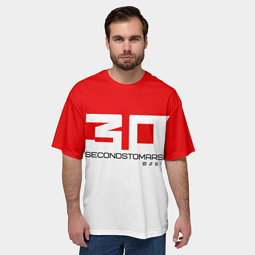 Мужская футболка оверсайз 30 Seconds to Mars - red and white / 3D-принт – фото 3