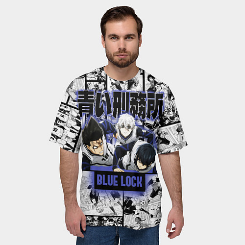 Мужская футболка оверсайз Блю лок синяя тюрьма / 3D-принт – фото 3