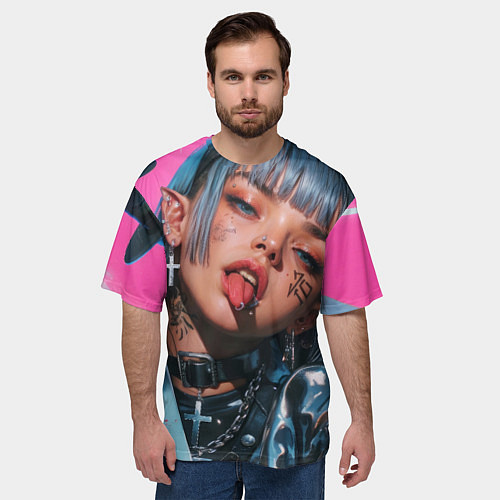Мужская футболка оверсайз Future samurai pink girl / 3D-принт – фото 3