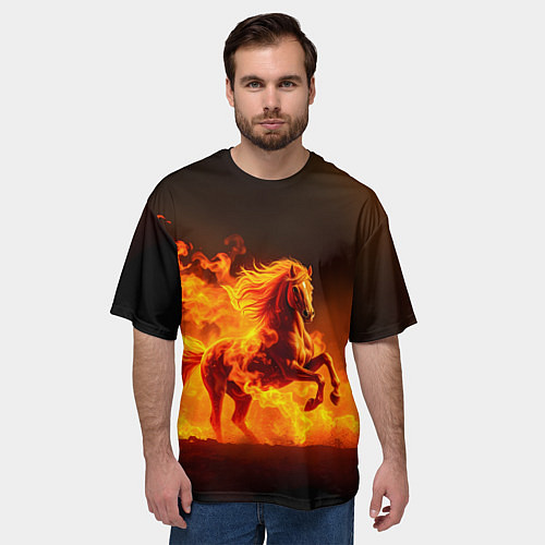 Мужская футболка оверсайз Огненная лошадь / 3D-принт – фото 3