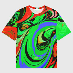 Мужская футболка оверсайз Красно-зелёный узор