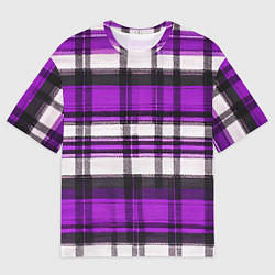 Мужская футболка оверсайз Фиолетово-белая ткань в клетку
