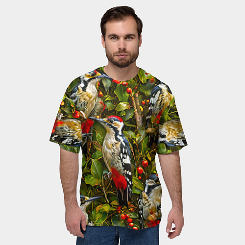 Мужская футболка оверсайз Дятлы / 3D-принт – фото 3