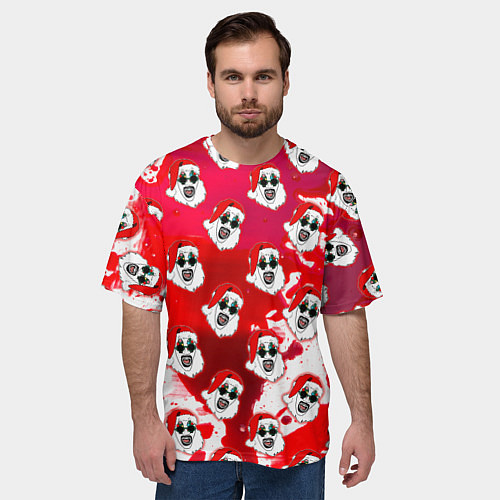 Мужская футболка оверсайз Funny Santa clown Art in blood / 3D-принт – фото 3